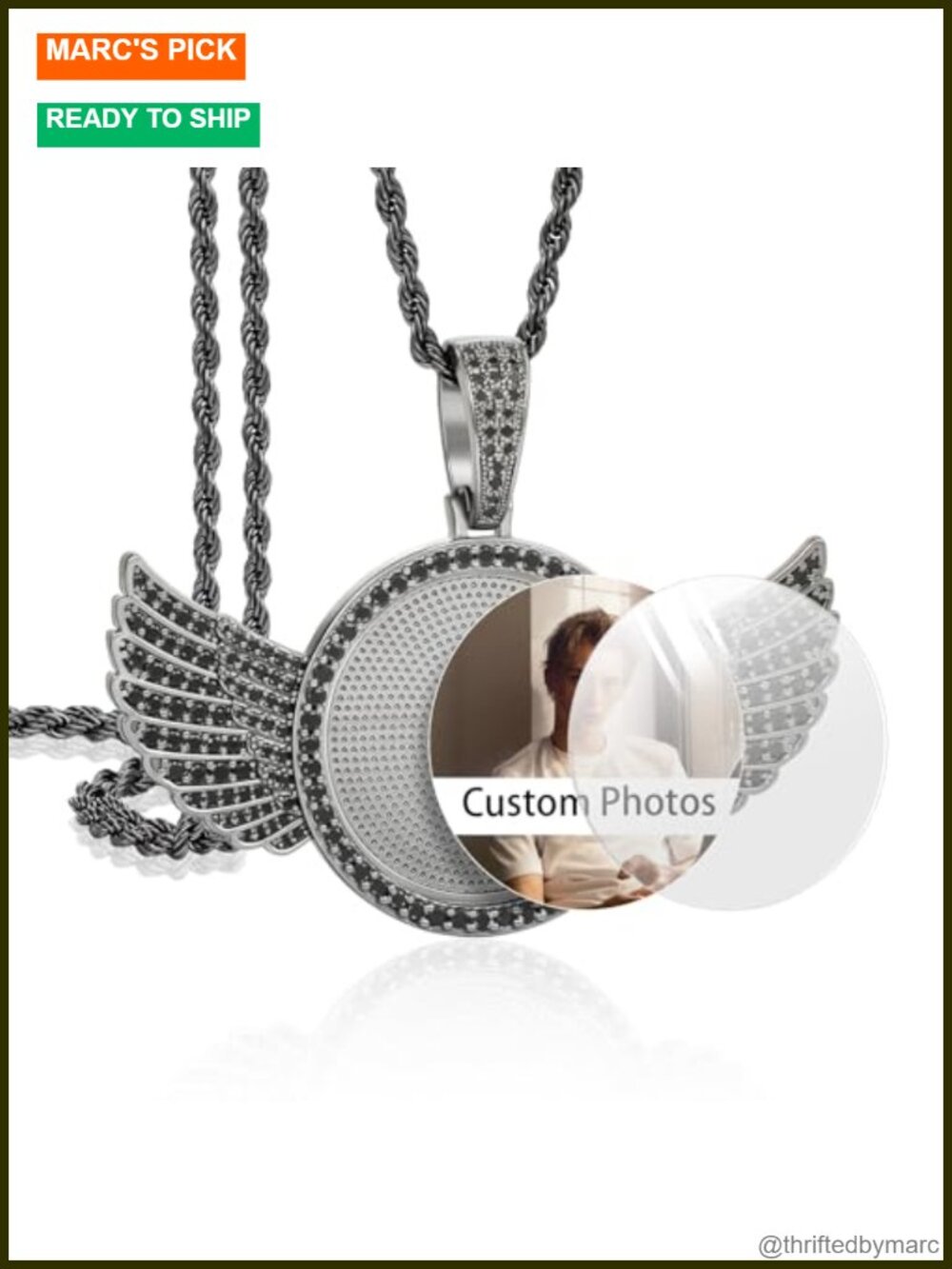 Custom Photo Necklace Personalized Circle Chain Cubic Zirconia 18k Gold Plated